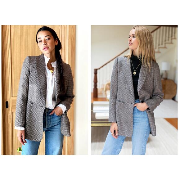 Emerson Fry Tuckernuck Dinner Jacket Blazer Brown Houndstooth Linen Buttton 4 - Picture 2 of 13